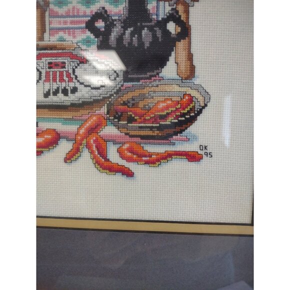 Vintage 1995 Completed Cross Stitch Native American Southwest Frame Wall Hanging - Picture 10 of 16